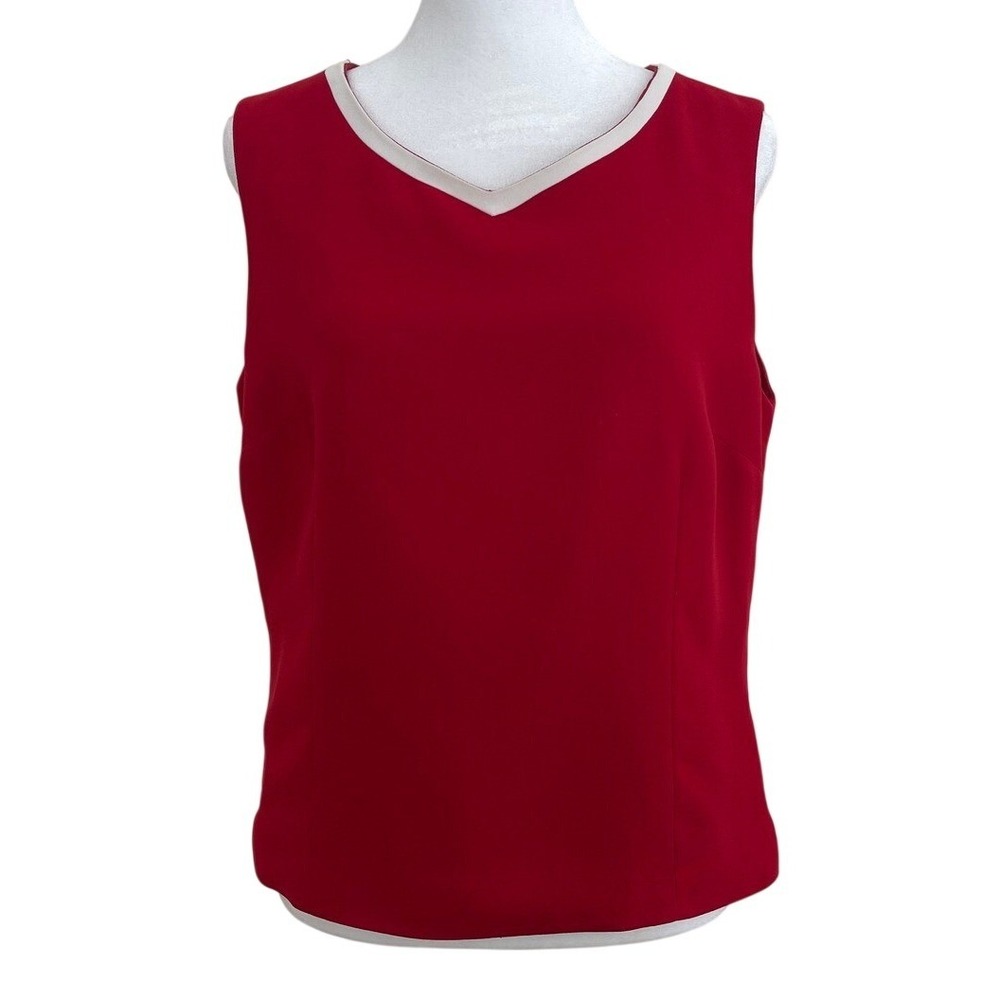 Kasper Petite Red V-Neck Sleeveless Shell Top Blouse Side Zip Size 10P